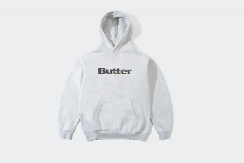 BUTTER GOODS PLAID LOGO APPLIQUE PULLOVER HOOD